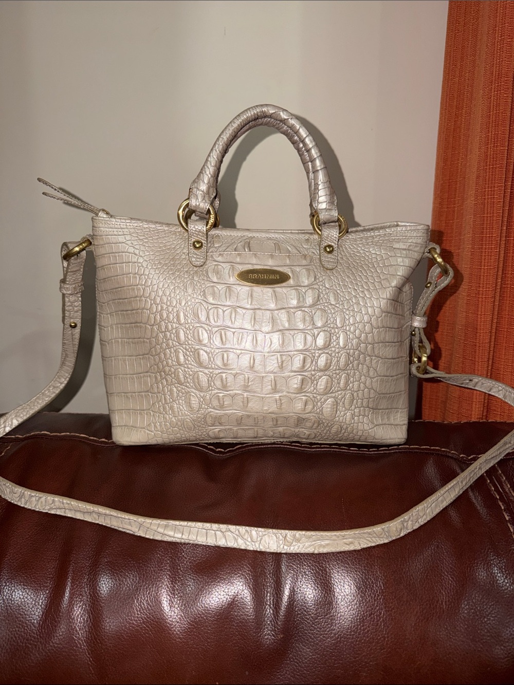‼️Brahmin Arno Croc Embossed Leather Satchel Crossbody Bag